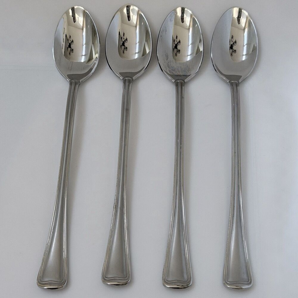 4pc GORHAM Monet Frosted Stainless Iced Tea Spoons 7 5/8” Glossy Satin 18/8
